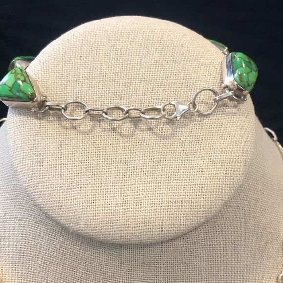 Mohave Lime Green Copper Infused Turquoise and Sterling Silver 925 Bracelet - Picture 2 of 16